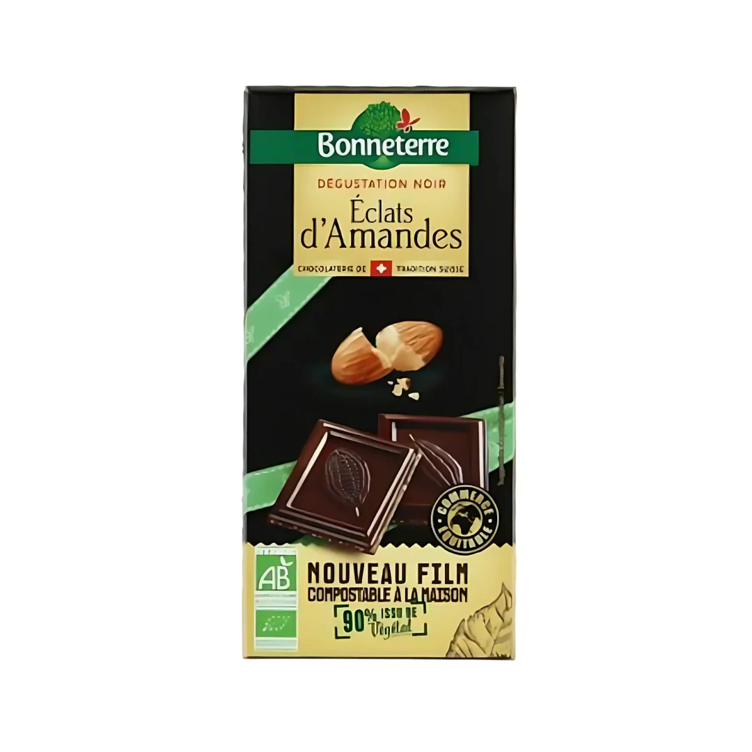 Tablette de chocolat noir aux éclats d'amandes - 90g
