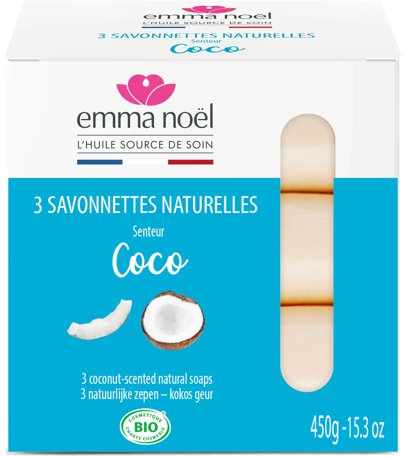Savonnettes naturelles coco bio - 3 x 150g