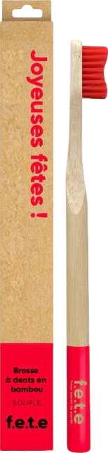 Brosse à dents en bambou souple rouge - Image 2