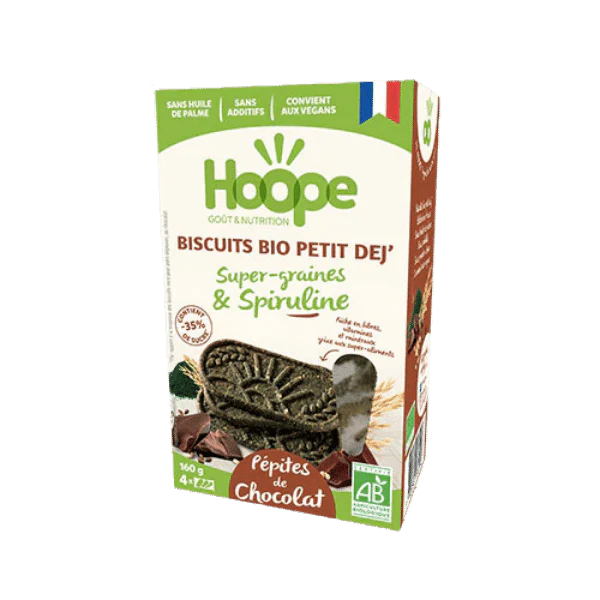 Biscuits petit déjeuner spiruIine & super graines au chocolat bio - 160g