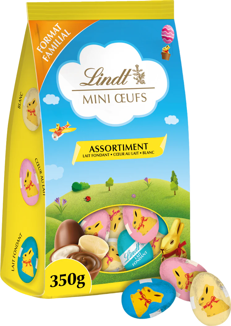 Assortiment de mini œufs en chocolat au lait fondant, cœur lait et blanc – 350 g