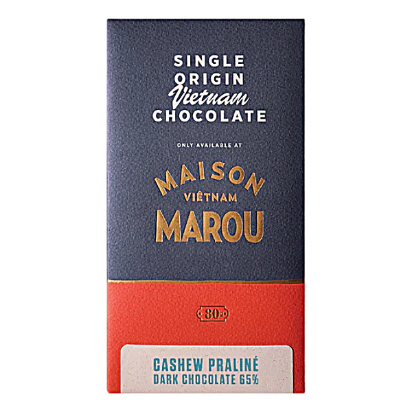 Tablette de chocolat noir 65% praliné noix de cajou - 80g