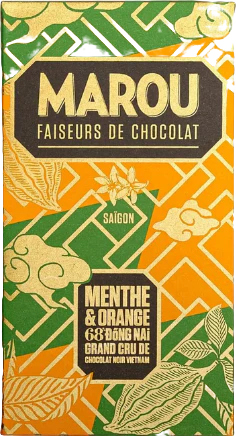 Tablette de chocolat noir Dong Nai 68% à la menthe  et à l'orange