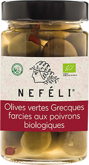 Olives vertes grecques farcies aux poivrons bio - 165g